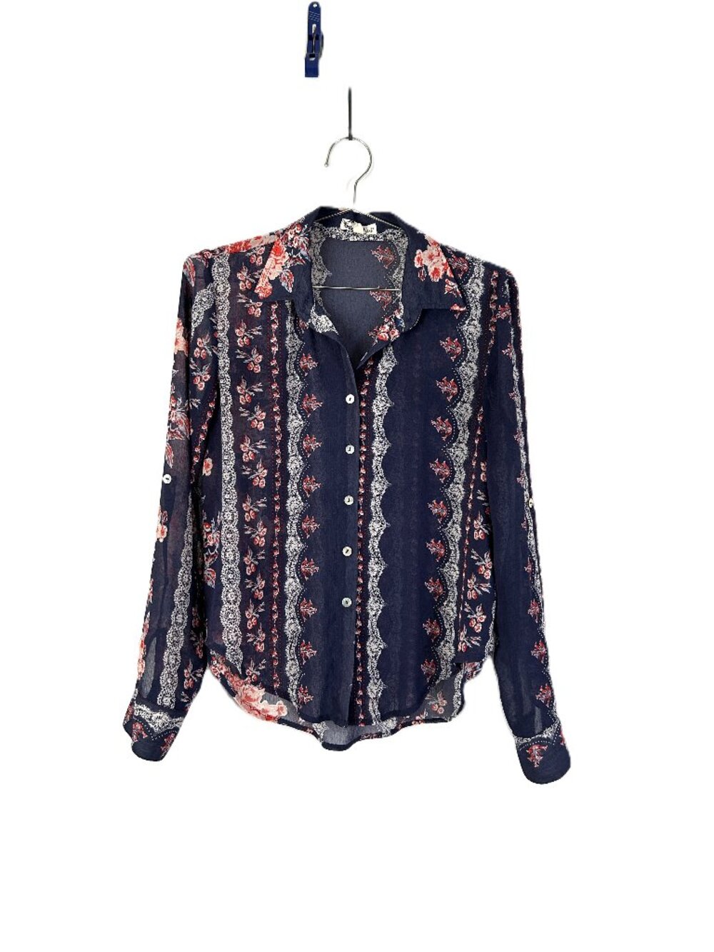 About a Girl Floral Lace Print Button up Top S